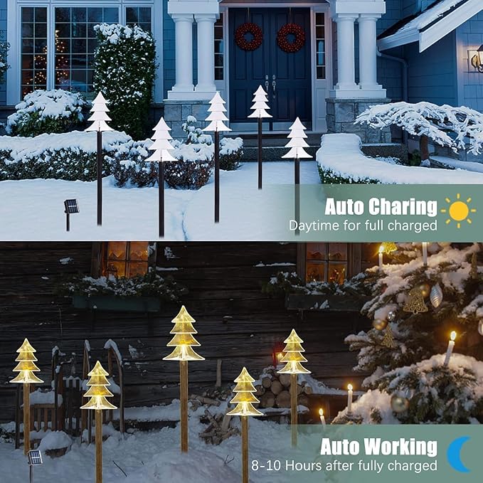 Christmas Solar Pathway Lights, Solar Tree Lights with Stake Landscape Lights Outdoor Waterproof Christmas Decorative Lights for Garden Yard Lawn Patio Walkway, 10 Pack
