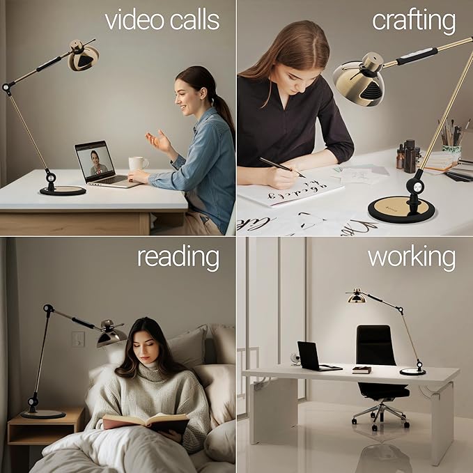 OTUS Brass Desk Lamp for Home Office | Gesture On/Off & Touch Control | Warm Dimmable Eye-Care LED Light 1500 Lux | Adjustable Swing Arm Metal Lamp for Work, Study & Decor