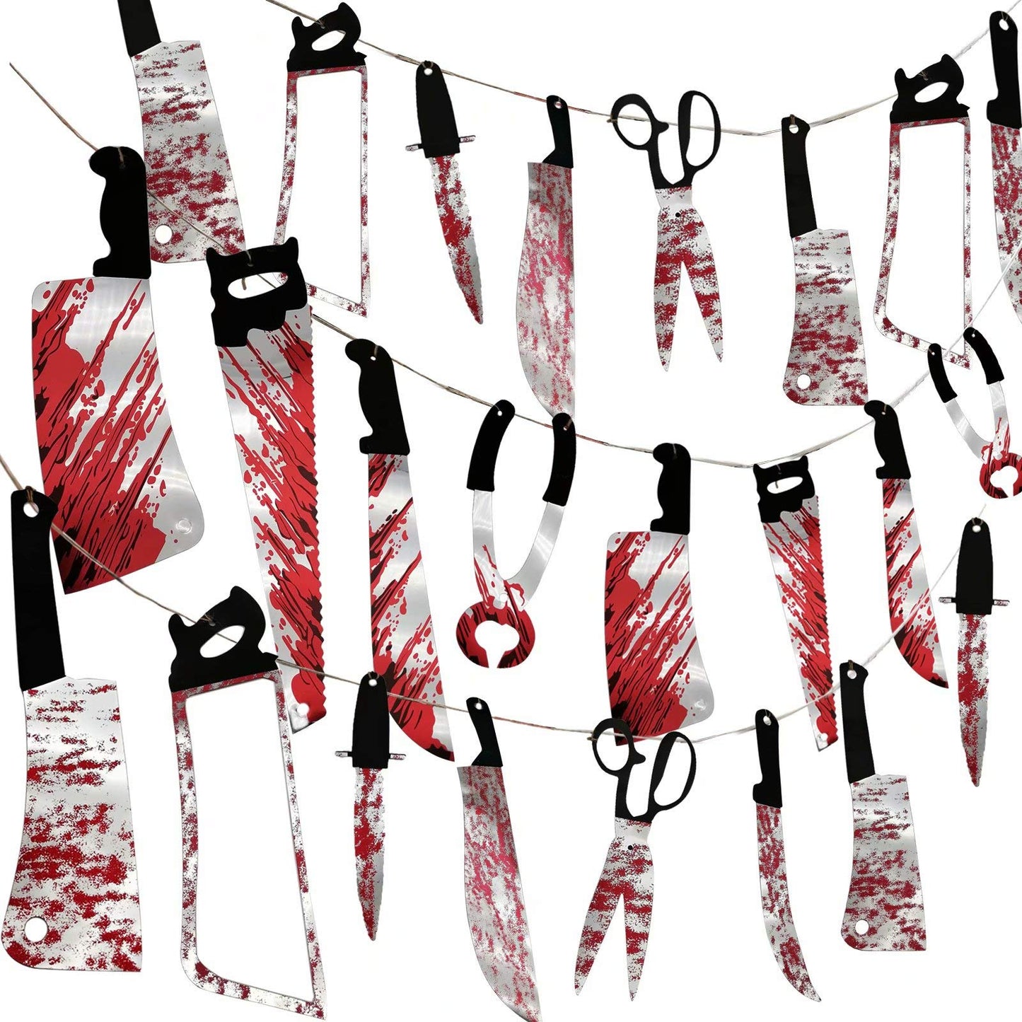 32PCS Bloody Garland Banner Props - Halloween Decorations & Zombie Vampire Party Supplies for Haunted House, Bar, Office, Home, Indoor/Outdoor Yard Decor & Weapons