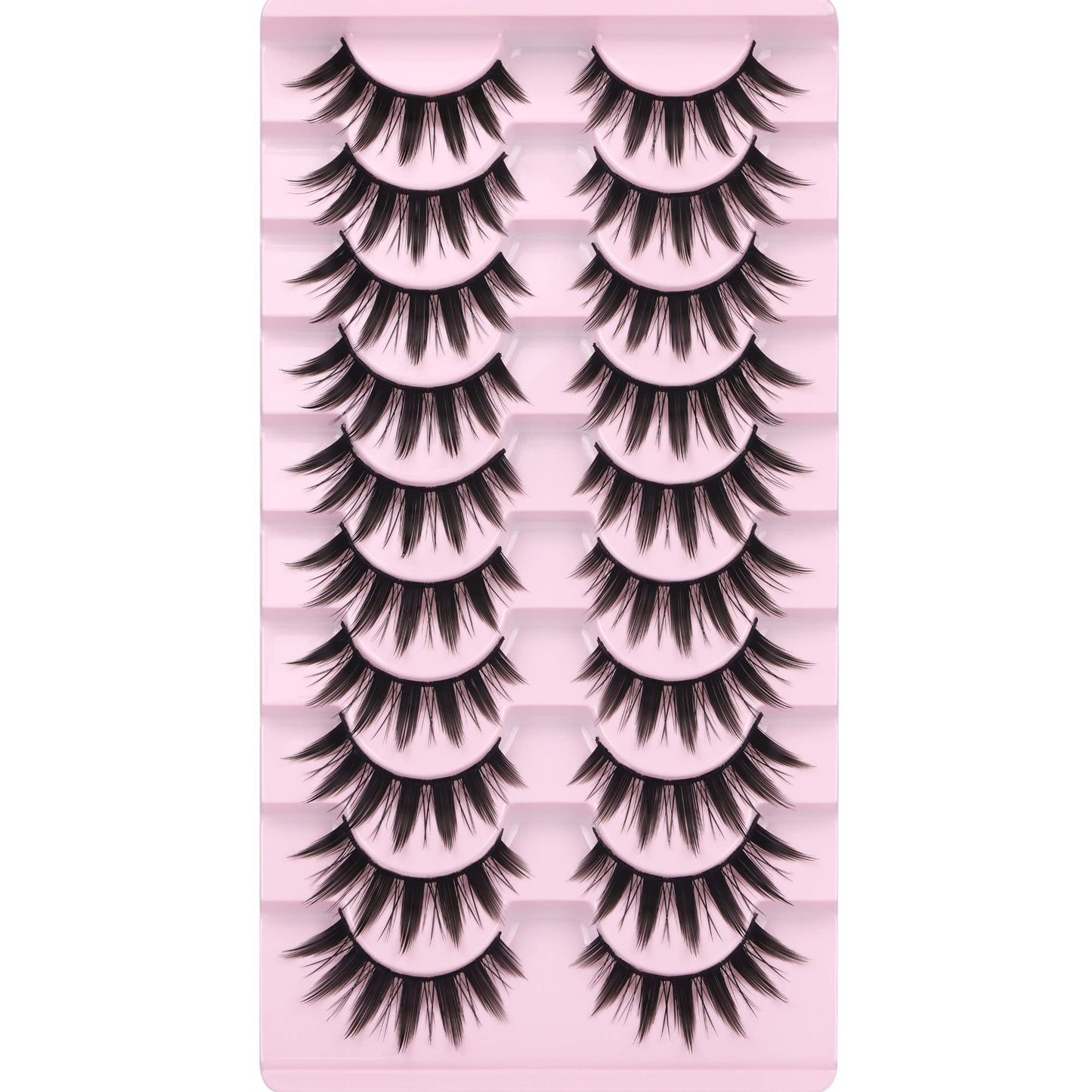 False Eyelashes 10 Pairs Manga Lashes Japanese Style Anime Thick Cosplay Lashes Natural Look 16MM Spiky 8D Wispy Faux Mink Lashes Full Strip Doll Lashes by FANXITON
