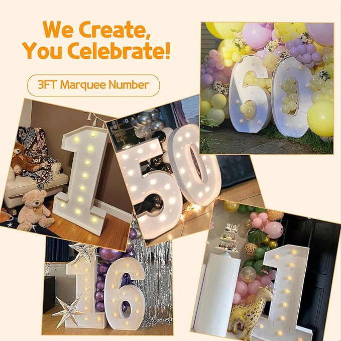 Marquee Numbers 3 Feet Tall Large Light Up Numbers 4th 14th 24th Four Ever Sweet Birthday Decorations Girl Boy Big Yellow Light Outdoor Anniversary Decorations Balloon Arch Kit Party Backdrop 4