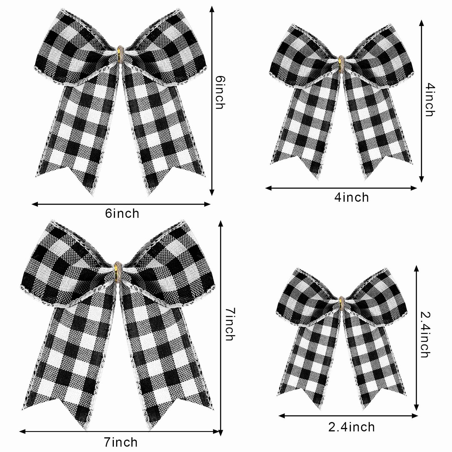 WILLBOND 12 Pieces Buffalo Plaid Bows Burlap Decorative Velvet Bows for Wreaths for Gift Wrap Christmas Party Decoration(Black and White,6 x 6 Inch)