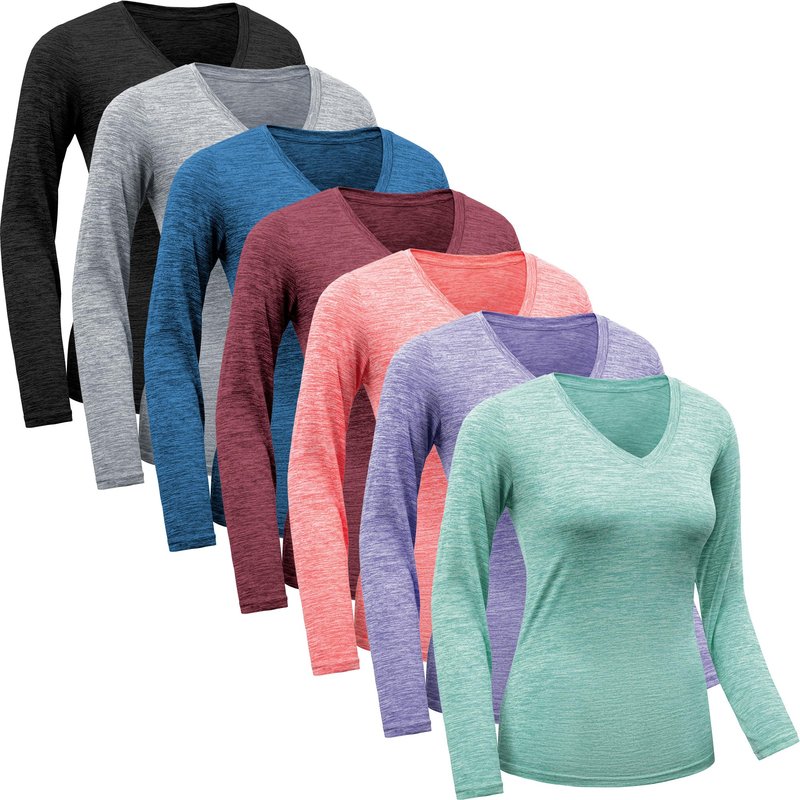 7 Pack Womens Long Sleeve Workout Tops Moisture Wicking Athletic Shirts Running Quick Dry V Neck T Shirts for Women