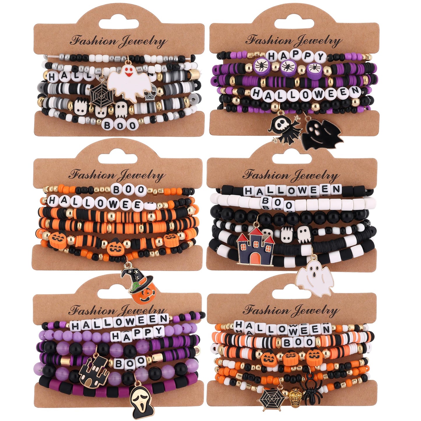 36Pcs Halloween Bracelets for Women Halloween Beads for Bracelets Set Stackable Bracelet Halloween Jewelry Pumpkin Spider Ghost Charms Bracelets BOO Happy Halloween Stretch Bracelets Set Holiday Gift
