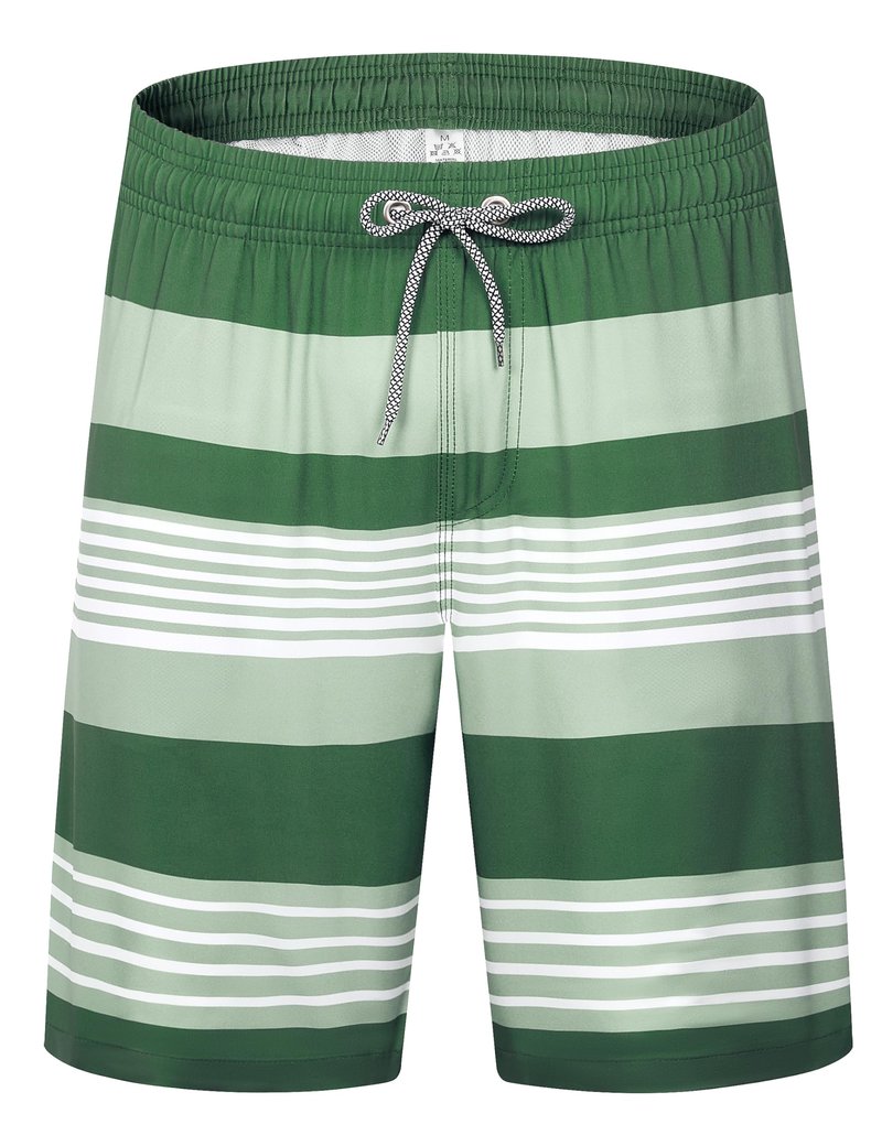 ELETOP Men's Swim Trunks Quick Dry Bathing Suit Swimming Board Shorts Mesh Lining Beach Swimwear Stripe Green White XXL