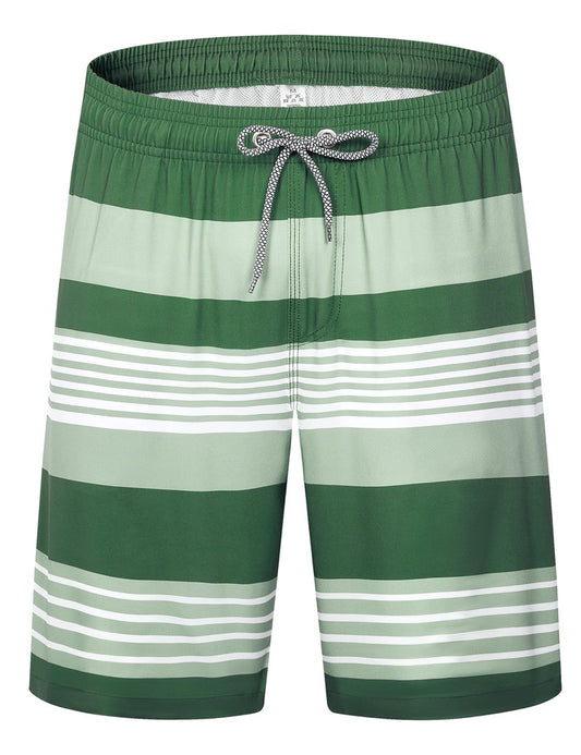 ELETOP Men's Swim Trunks Quick Dry Bathing Suit Swimming Board Shorts Mesh Lining Beach Swimwear Stripe Green White XXL