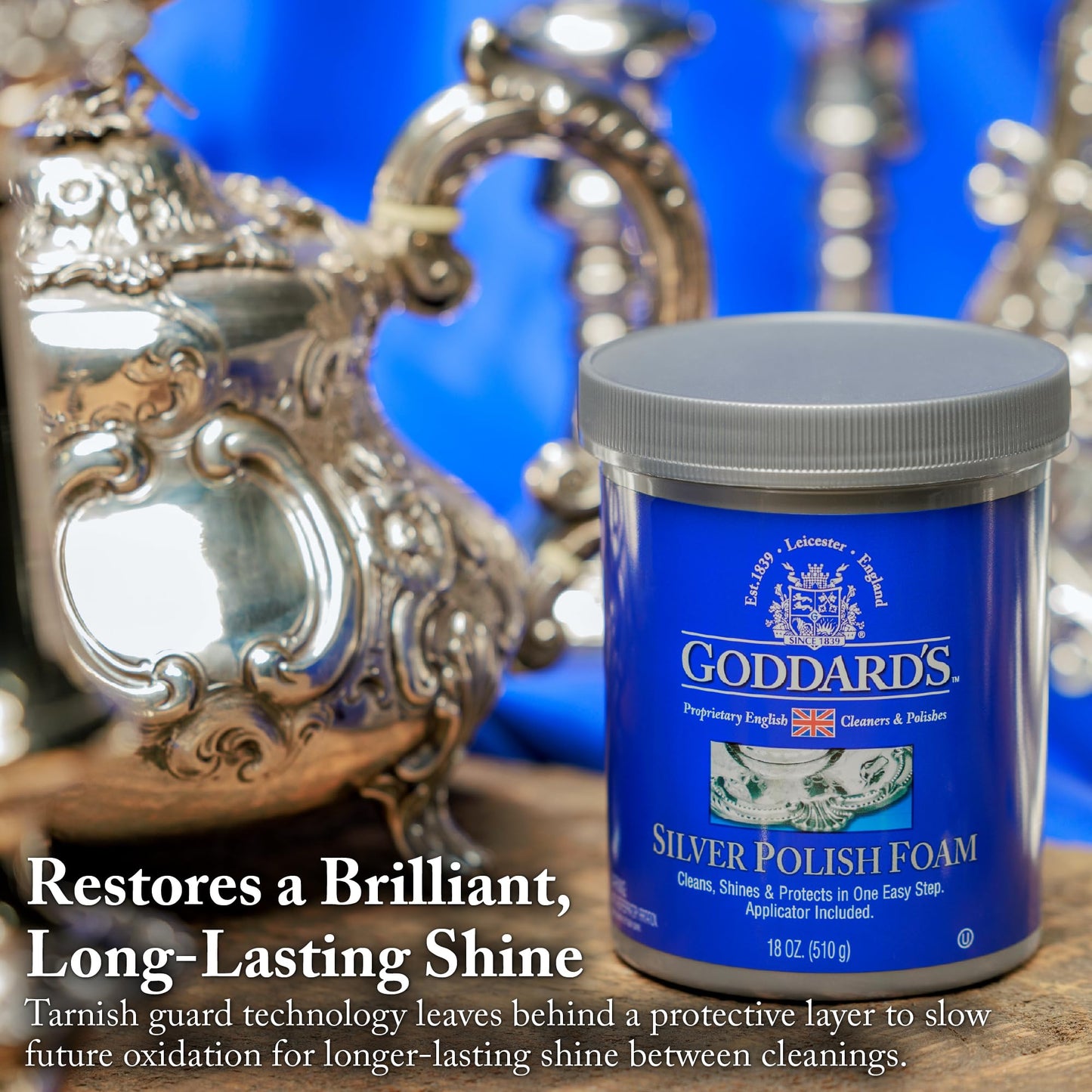 Goddard's Silver Polish Foam – 170 grams – Silver Cleaner & Tarnish Remover with Applicator – Cleans, Shines & Protects – Silverware, Jewelry, Antiques, Cutlery, Trays, Tea Sets and More