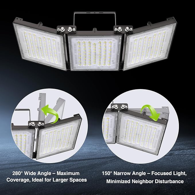 STASUN 2 Pack 600W LED Flood Light, Mini Series Stadium Light, 60000LM 6000K Daylight White IP66 Waterproof 3 Adjustable Panels Outdoor Sports Lighting for Basketball Court, Parking Lot,Baseball Field