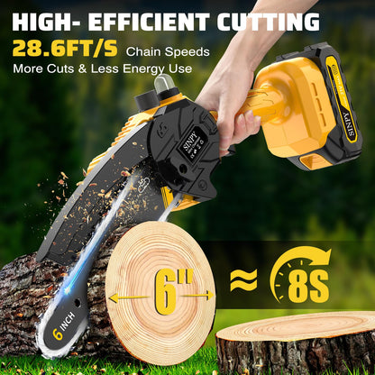 SINPY Mini Chainsaw Cordless, 6 Inch Electric Power Chain Saw with 2 Batteries & 2 Chains, Small Chainsaw with Safety Lock for Tree Trimming, Garden, Wood Cutting Gift for Men Dad Husband Fathers 2025