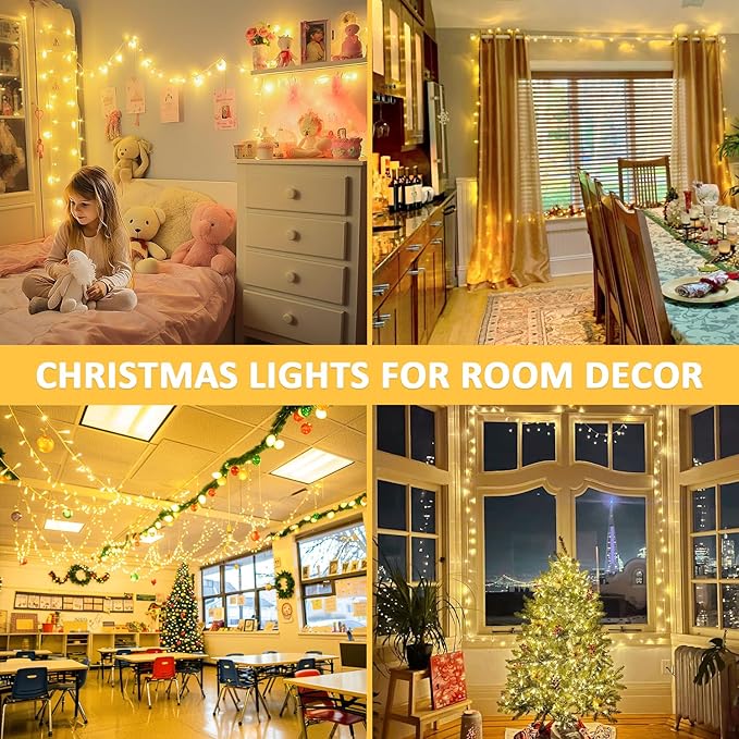 JMEXSUSS 400 LED Christmas Lights Indoor Outdoor, 132 ft Warm White String Lights Plug in with Remote, 8 Modes Twinkle Christmas Tree Lights for Bedroom Outside Garden Patio Home Party Xmas Tree Decor