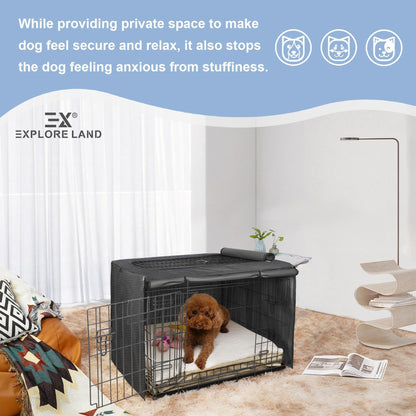 Explore Land Dog Crate Cover for 36 Inches Wire Cage, Heavy-Duty Lattice Pet Kennel Covers Compatible with 1 2 3 Doors Standard Metal Crate (Black)