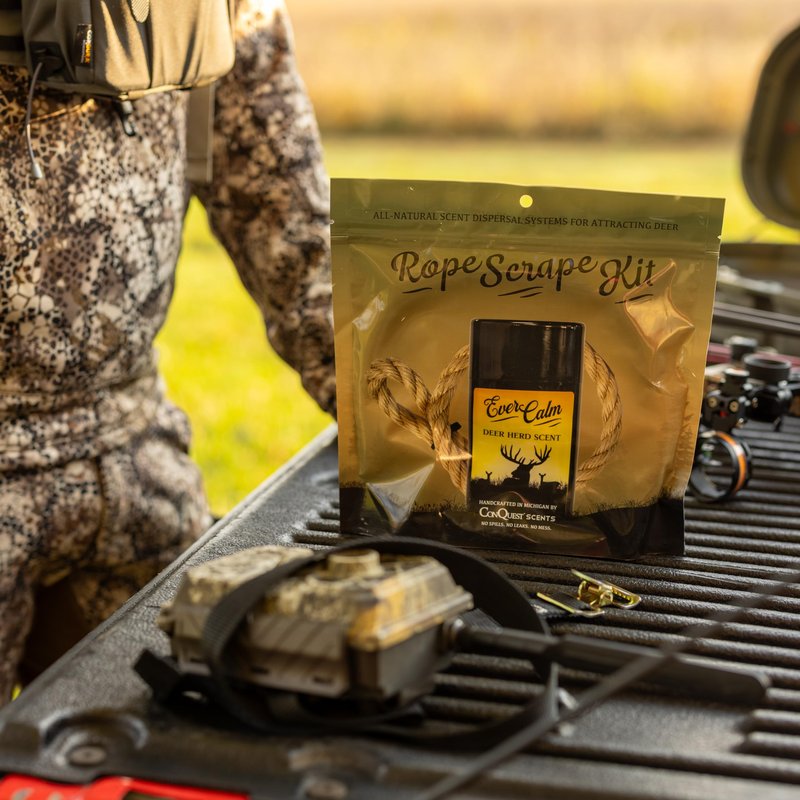Conquest Scents Rope Scrape Kit with EverCalm Deer Herd Scent Stick 2.5 oz – Create Licking Branches & Mock Scrapes, Attract Bucks & Does, Trail Camera Ready Deer Hunting Wax