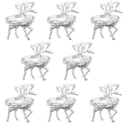 FKSWTV 6 Pack 3D Silver Reindeer Elk Napkin Rings Metal Holiday Fall Thanksgiving Christmas Halloween Wedding Home Table Decorations