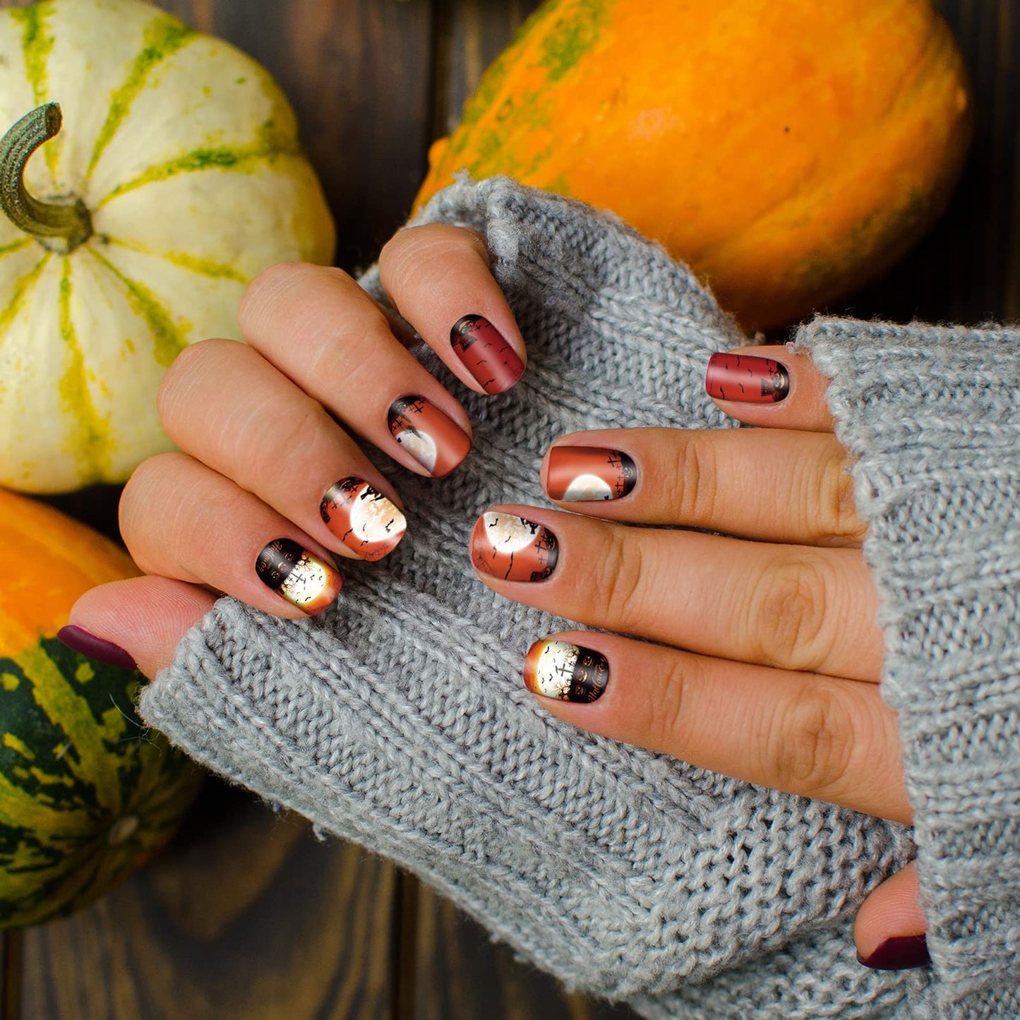 TailaiMei 12 Sheets Halloween Nail Wraps Stickers Nail Polish Strips Self-Adhesive Full Wraps with 2 pcs Nail Files for DIY Nail Art Decals (Pumpkin Style)