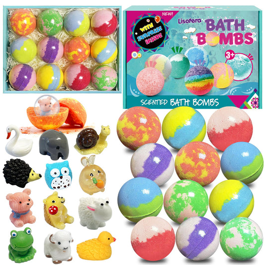 Bath Bombs for Kids with Surprise Inside, 12pcs Bath Bombs with Toys, Natural and Organic Colorful Bubble Bath Fizz Ball, Gift Set for Birthday, Halloween, Christmas for Boys and Girls