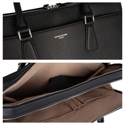 David Jones - Men's Business Briefcase Work Satchel - 13 Inch Laptop Bag PU Leather - Shoulder Messenger Bag - Multiple Pockets Crossbody Bag - Computer Handbag Office College Travel Elegant - Black