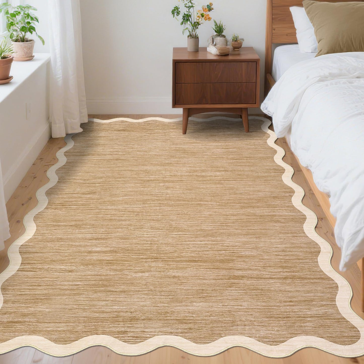 GarveeHome Scalloped Washable Area Rug 4x6 Small Entryway Rug Non Slip Modern Soft Accent Rugs for Bedroom Nursery Low Pile Stain Resistant Carpet for Office, 4 ft x6 ft