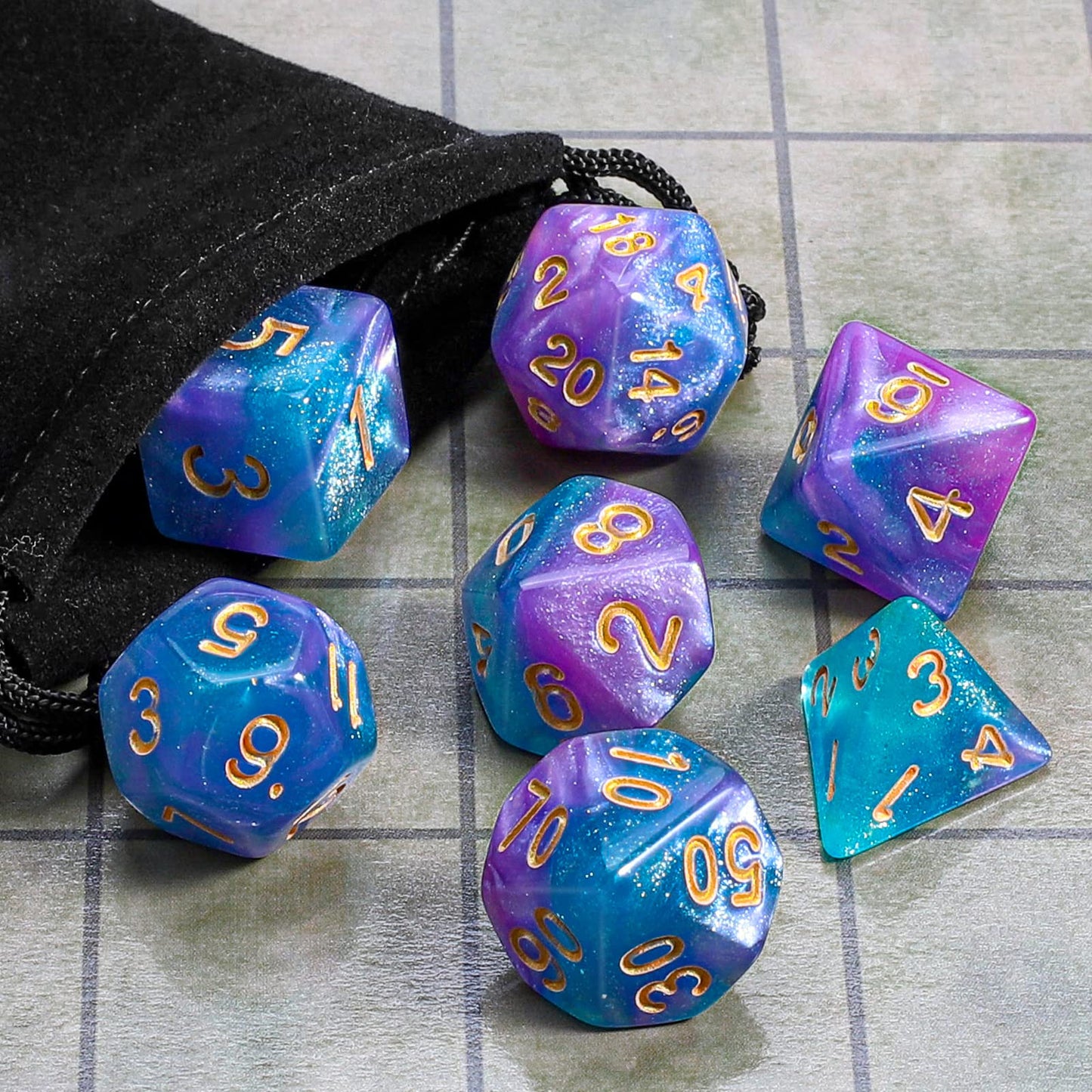 CiaraQ DND Polyhedral Dice Set with a Black Dice Bag for D&D RPG MTG Role Playing Table Games