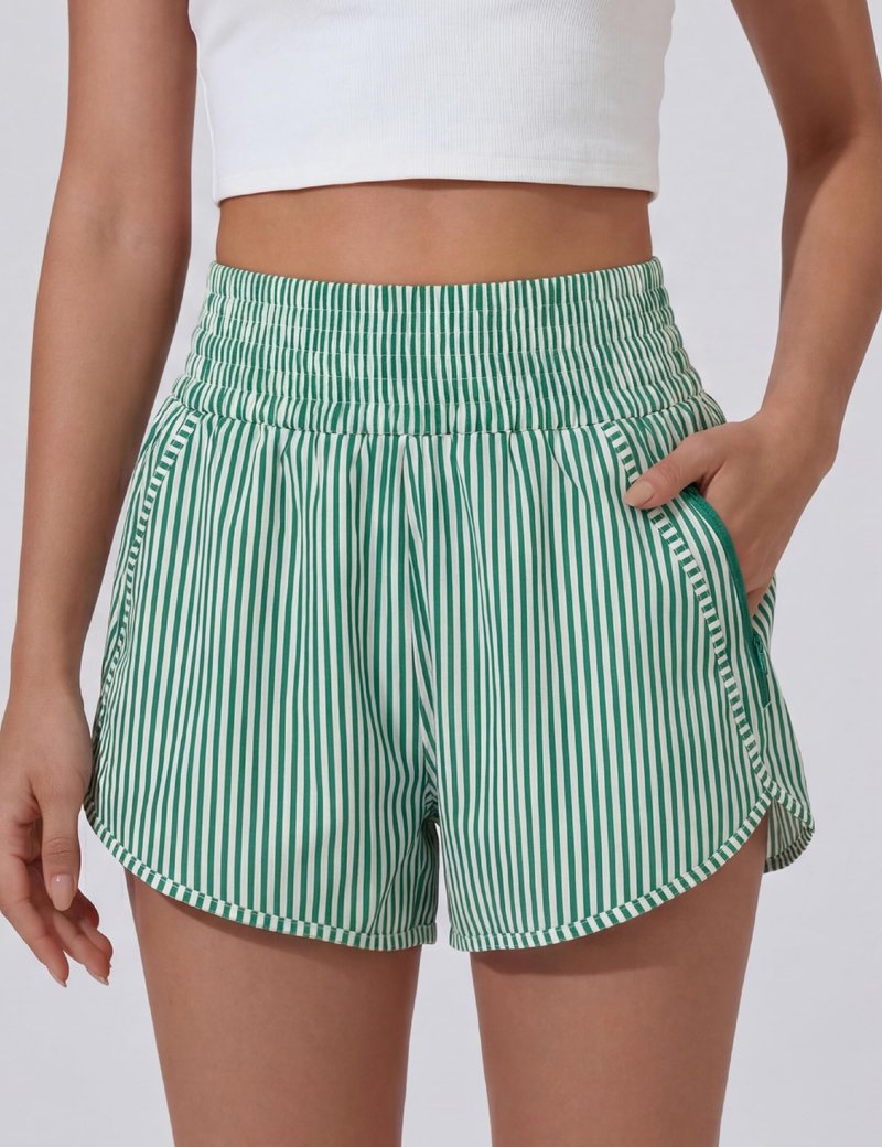 BMJL Women's Athletic Shorts High Waisted Running Short Pocket 2.5" Sporty Shorts Gym Elastic Workout Shorts(S,Green Striped)