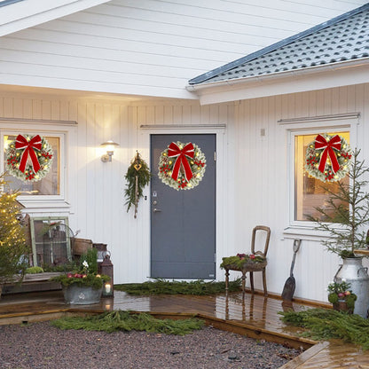 ATDAWN 2 Pcs Christmas Wreath, 15 Inch Outdoor Lighted Wreath for Front Door, Xmas Holiday Party Decorations