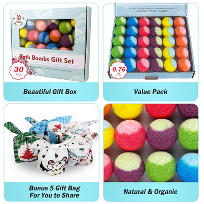30 Pcs Bath Bomb Natural Organic Mini Bath Bombs, Handmade with Rich Fizz - Best Birthday Gift for Kids/Women/Men, Mother's Day