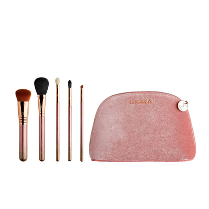 Sigma Beauty Glam ‘N Glow Mini Eye Makeup Brush Set – Set of 3 Eye Makeup Brushes for Blending, Shading, Lining, and Smudging, Includes Stylish Black Small Makeup Bag (4 Pcs)