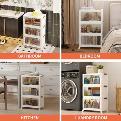 Fixwal 44QT Stackable Storage Bins with Lid, Closet Organizers and Storage with Lockable Wheels, Plastic Foldable Box Containers for Cabinet, Office, Bedroom Organization, 3 Pack Cubes