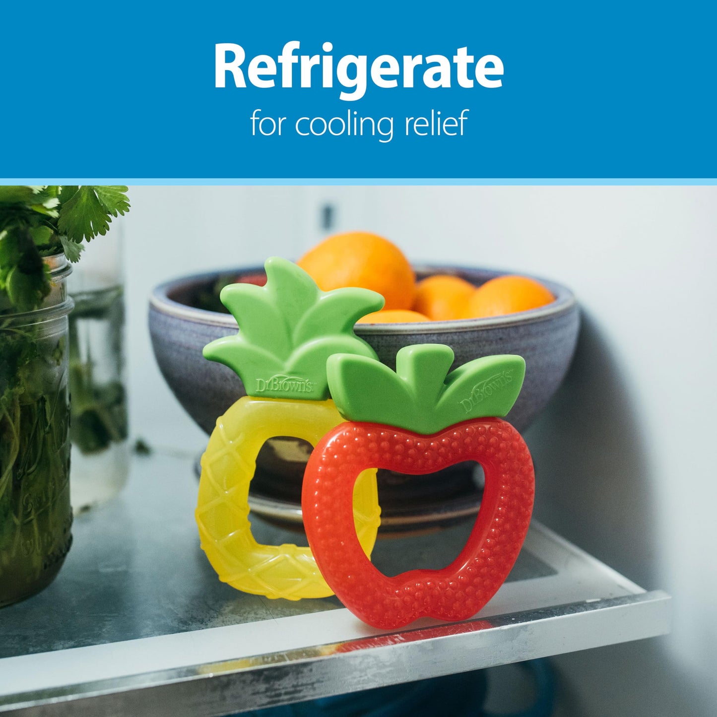 Dr. Brown's AquaCool Water-Filled Baby Teether, Cools & Massages Sore Gums, BPA Free, Pineapple and Apple, 2 Pack, 3m+