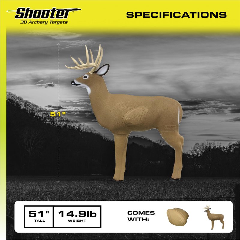 SHOOTER Big Buck 3D Archery Target, 51” Tall, Replaceable Insert for Long Life, Weather-Resistant Construction, High-Density Impact-Response Foam Withstands Field Points, Broadheads, and Expandables