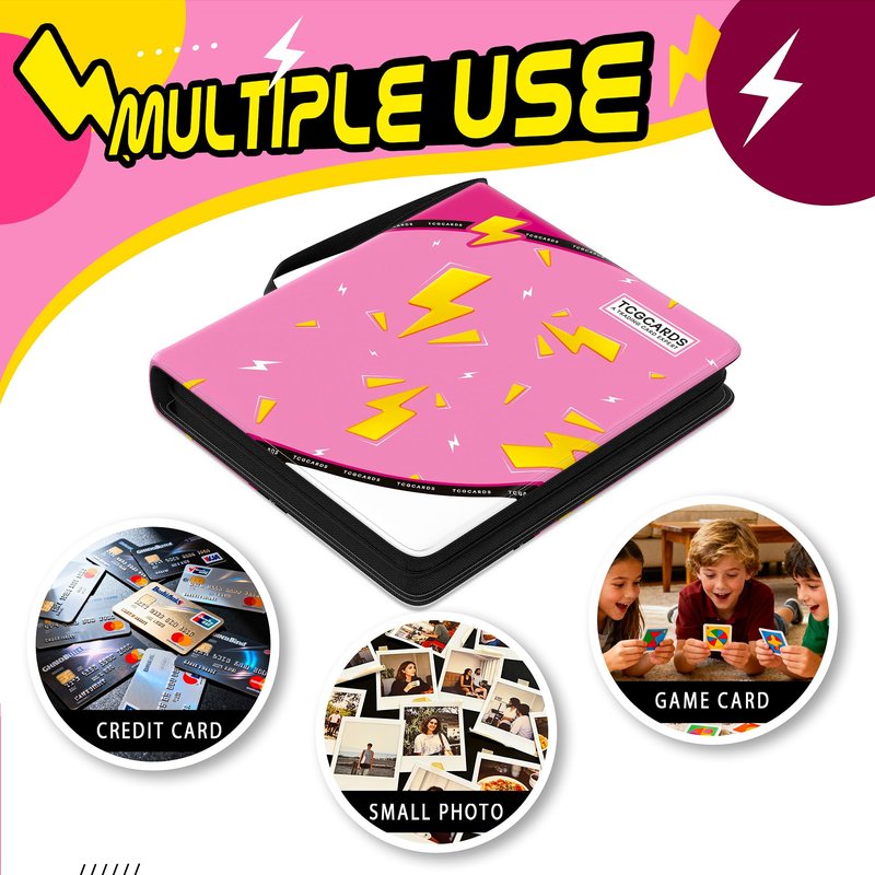 Trading Card Binder 4 Pocket,400 Pocket Card Collection Binder with 50 Removable Sleeves,PU Waterproof Top Card Book,3-Ring Zipper Collectible Trading Card Album for MTG/TCG/Card Holder Gift（Pink）