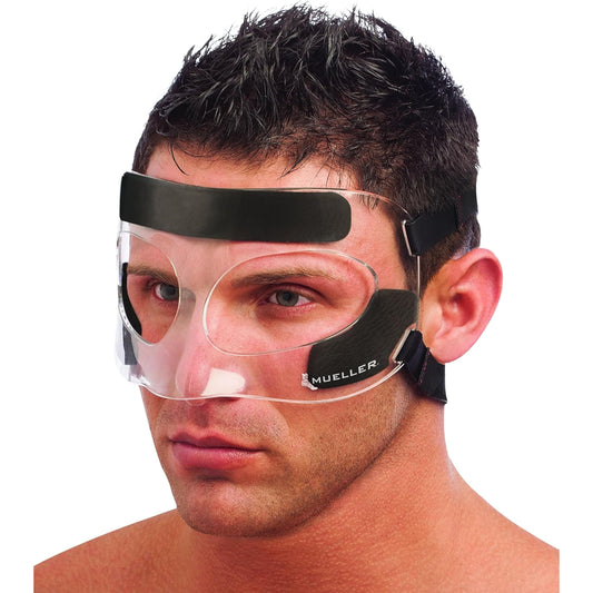 MUELLER Sports Medicine Face Mask for Men & Women, Adjustable Clear Face Guard, Nose & Cheek Protection for Basketball & Cosmetic Procedures, Shatterproof with Foam Padding, One Size
