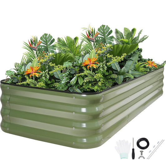 5-in-1 Adjustable Raised Garden Bed Kit | Galvanized Planter Boxes for Vegetables, Flowers | 12" Tall, Multiple Sizes (8x3x1ft, 9x2x1ft, 10x1x1ft, 6x5x1ft, 7x4x1ft) | Outdoor Metal Raised Bed, Green