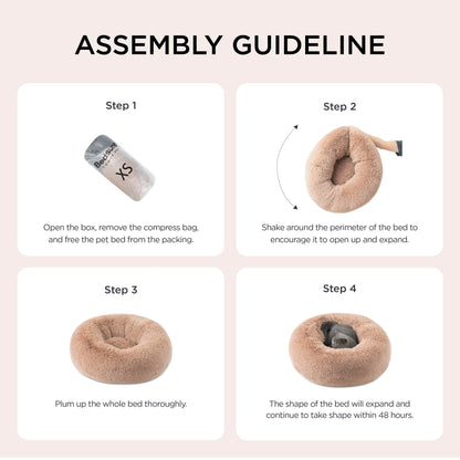 Bedsure Calming Dog Bed Medium Size Dog - Donut Washable Medium Pet Bed, 30 inches Anti-Slip Round Fluffy Plush Faux Fur Cat Bed, Fits up to 45 lbs Pets, Camel