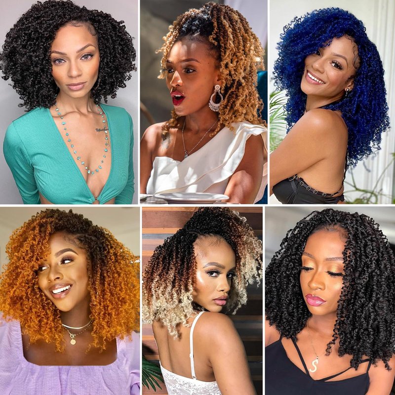 COOKOO 12 Inch 8 Packs Pre-Looped Yanky Twist Crochet Hair with Mini Curly Ends Mix 2 Tones Micro Yanky Twist Passion Twist Crochet Hair Pre twisted Spring Twist Crochet Hair for Women 1BH30#