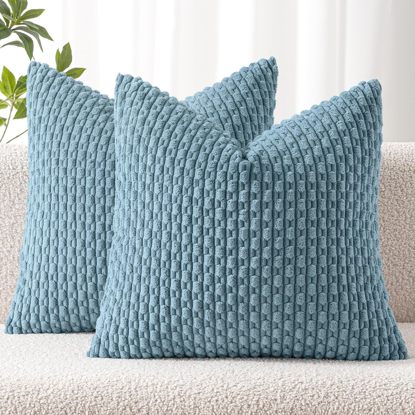 MIULEE Pack of 2 Decorative Throw Pillow Covers 18x18 Inch Soft Boho Striped Textured Corduroy Pillow Covers Modern Farmhouse Home Decor for Couch Bed Sofa Living Room Cream White
