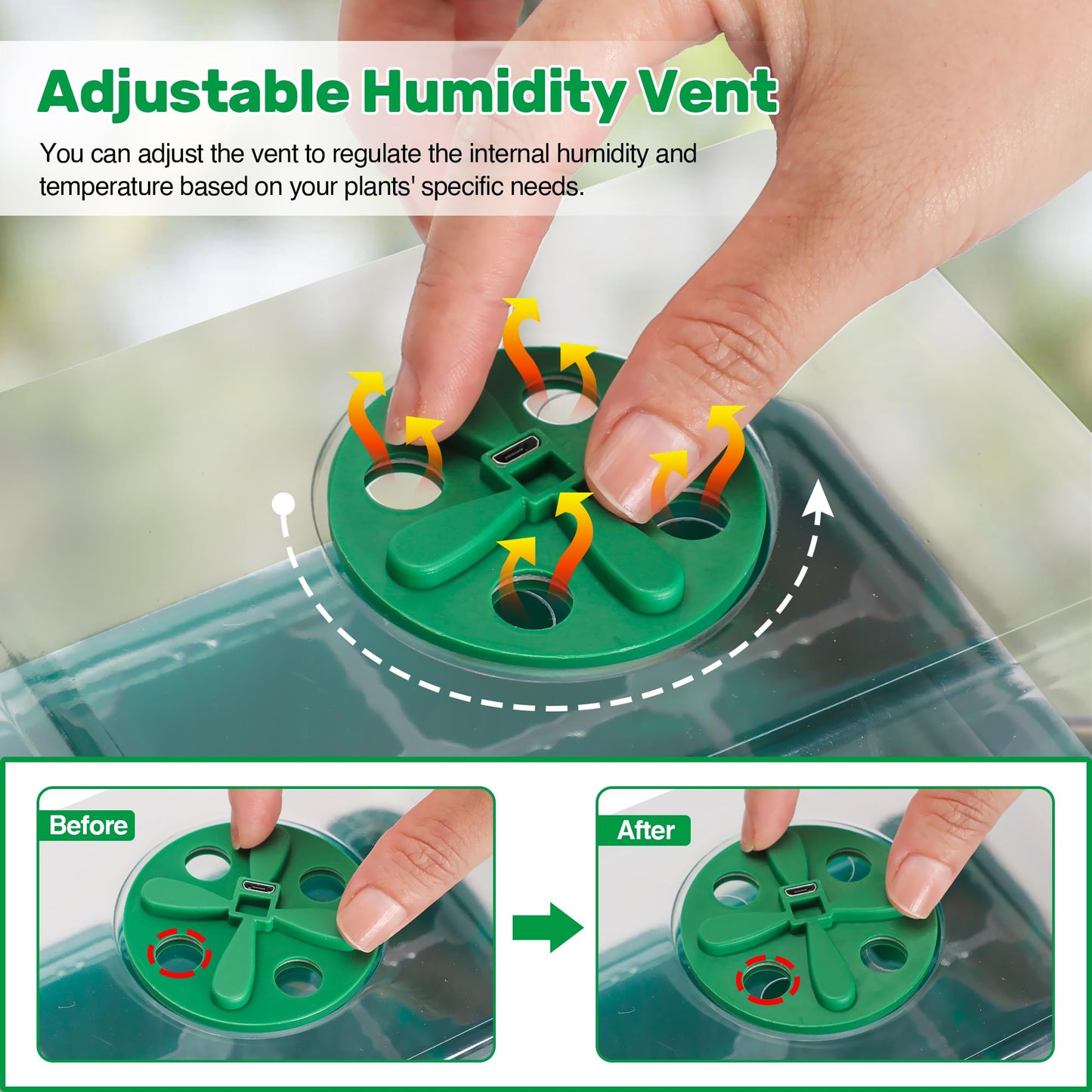 Bonviee 5 Packs Seed Starter Tray with Plant Light, Elevated Seedling Starter Trays Kits with Adjustable Humidity Domes and Clear Cell Tray, 12 Full Spectrum led lamp Beads for Plants Indoor-Green