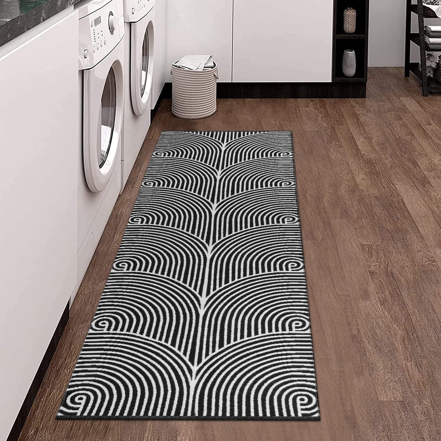 Tiffasea Woven Runner Rug 2'x6', Machine Washable Indoor Outdoor Rugs Cotton Reversible Hallway Runner Rug Entryway Carpet Runner for Living Room/Laundry/Bathroom/Bedroom(Black and White)