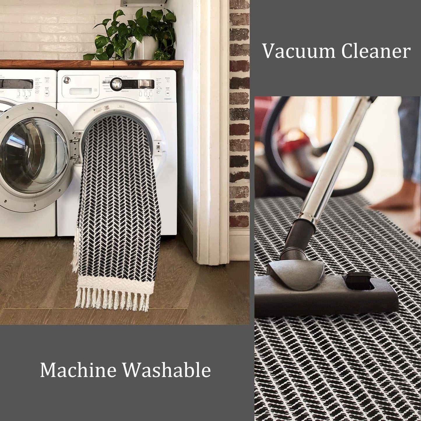 Lahome Belle Boho Bathroom Rugs, Small 2x3 Front Door Mat Lightweight Kitchen Rug Woven Cotton Area Rug with Tassels, Farmhouse Washable Black and White Throw Rug Low Pile Carpet for Entry Laundry