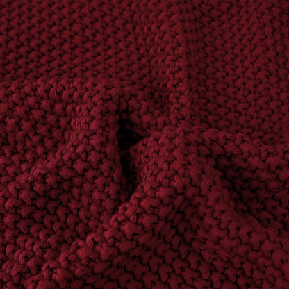 Longhui bedding Chunky Cable Knit Throw Blanket Lightweight Burgundy 100% Organic Cotton Blanket for Sofa Couch Bed Baby Nursery, Rustic Shabby Chic Modern Farmhouse, 51” x 63” Give Laundering Bag