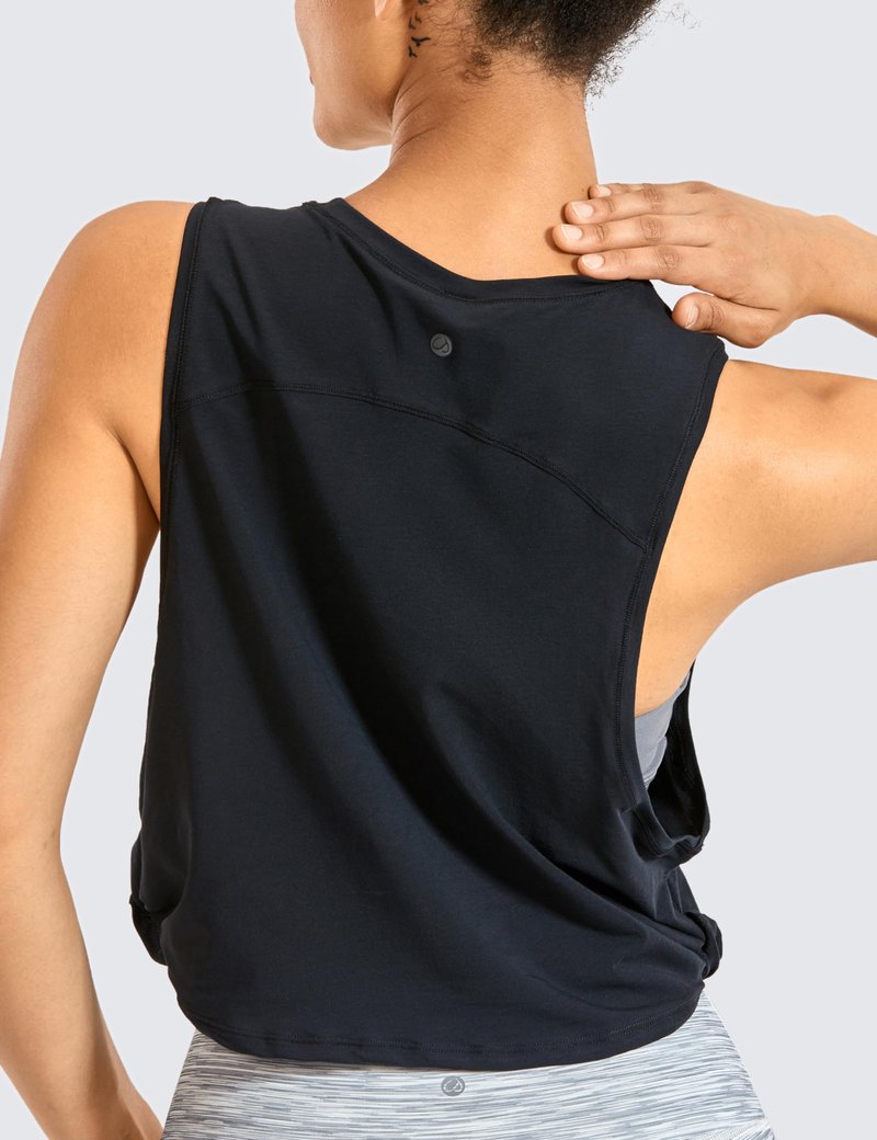 CRZ YOGA Pima Cotton Large Armhole Tank Tops for Women - Workout Sport Athletic Yoga Running Gym Loose Crop Sleeveless Shirts Black Small