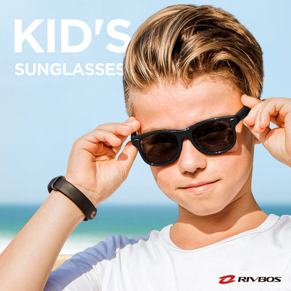 RIVBOS Kids Sunglasses Polarized Rubber UV Protection with Glasses Strap for Boys Girls Baby and Children Age 3-10 RBK004-2