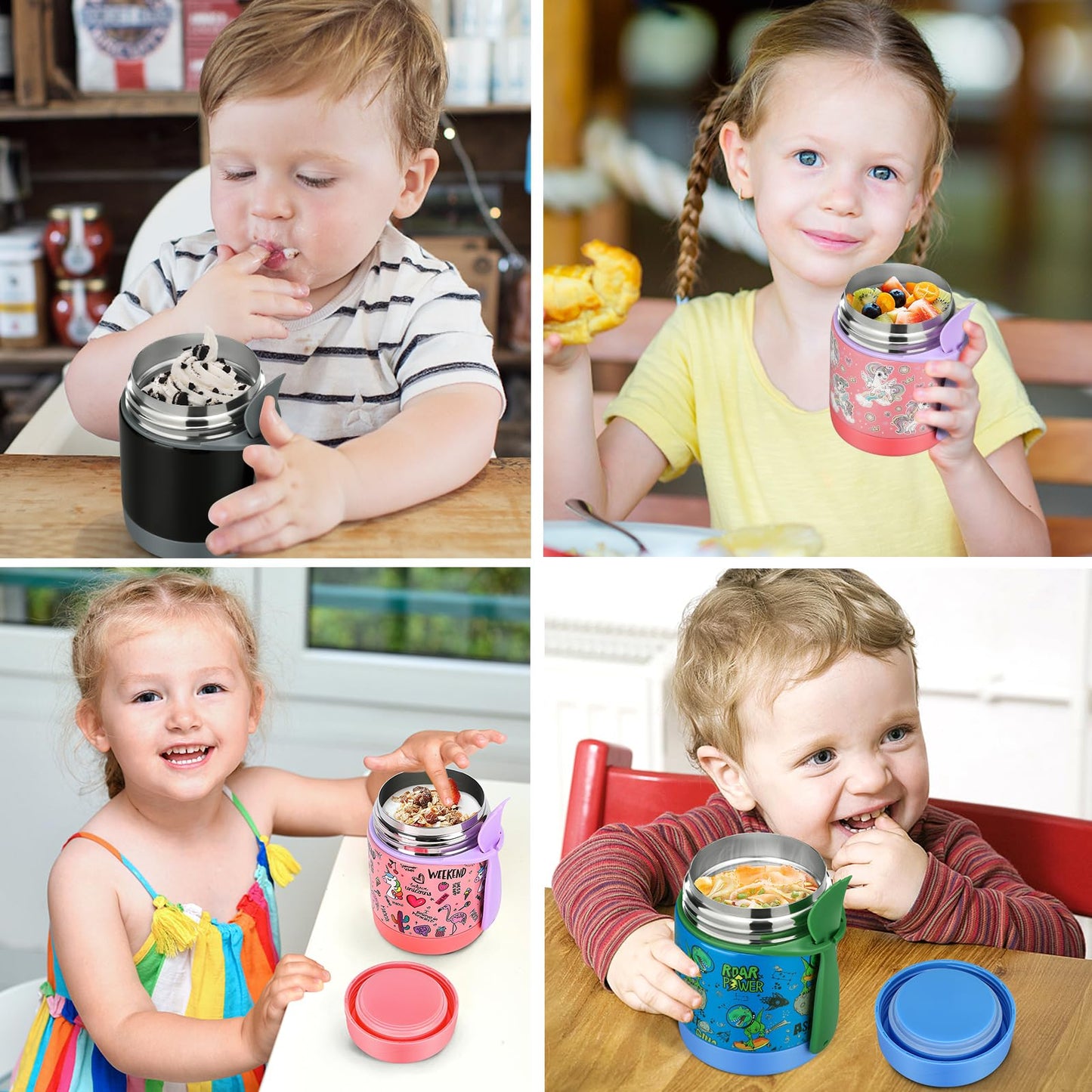 10oz Soup Thermo for Hot Food Kids,Lunch Thermo Kids Food Jar with Spoon Hot Insulated Food Containers,Leak Proof Stainless Steel Wide Mouth Lunch Food Thermo Jar for School(Blue-Dinosaur)