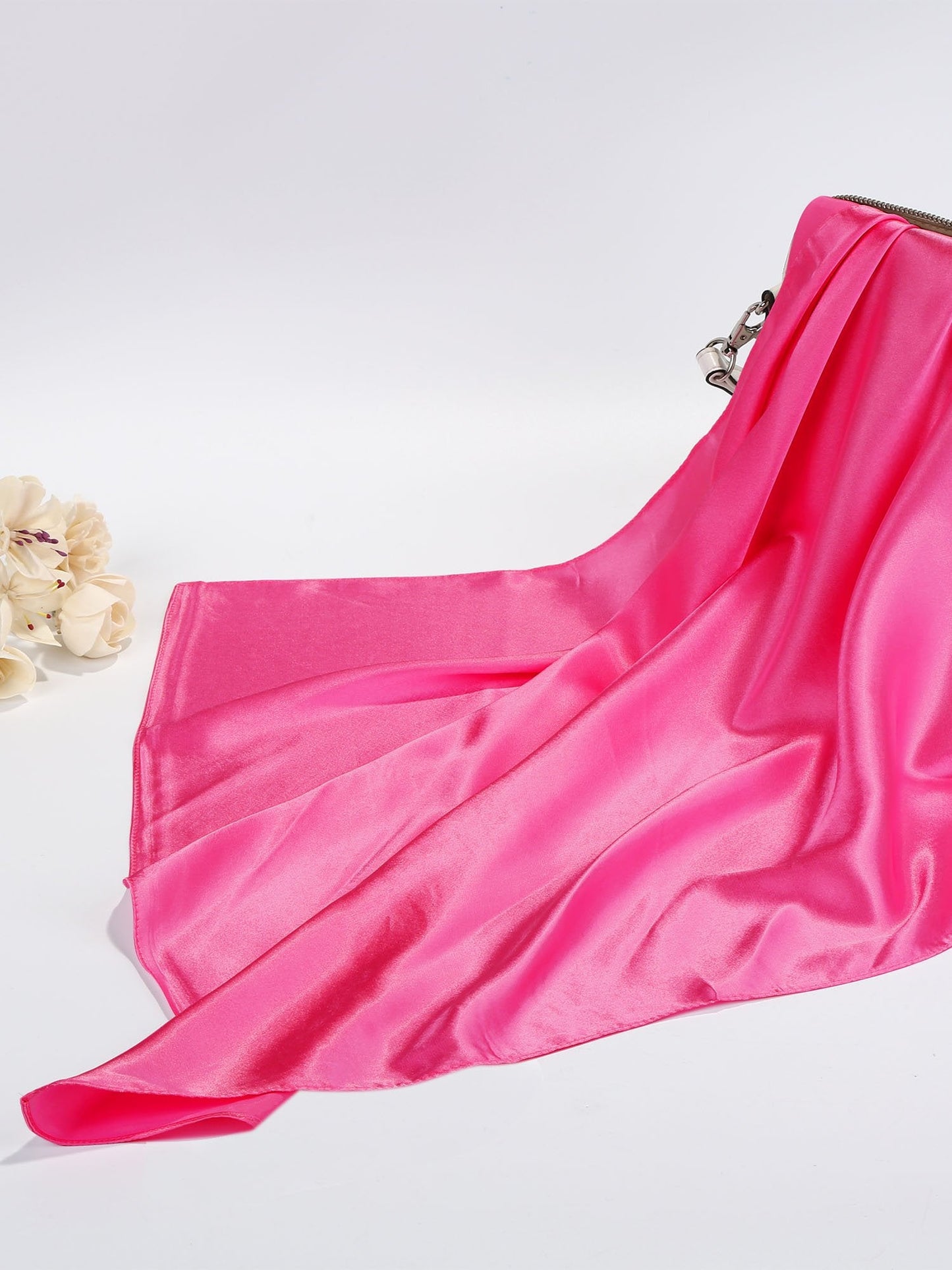 SATINIOR Chiffon Scarf Square Neck Scarf Handkerchief Retro Satin Ribbon Neckerchief for Women(27.56 x 27.56 Inches,Dark Rosy)