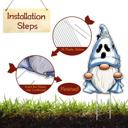 Blulu 8 Pieces Cute Gnomes Halloween Yard Sign - Large Outdoor Decorative Stake Signs for Garden Lawn Decoration - Waterproof Corrugate