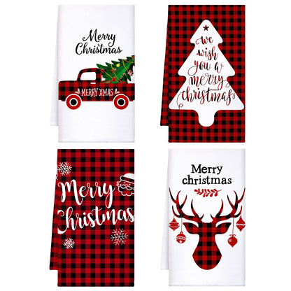 Honoson Christmas Kitchen Towels Ultra Absorbent Dish Quick to Drying Buffalo Plaid Hand Towel Polyester Cleaning Tea Towels for Home Washing Drying Dishes Kitchen Supplies(Black, Red,Plaid)