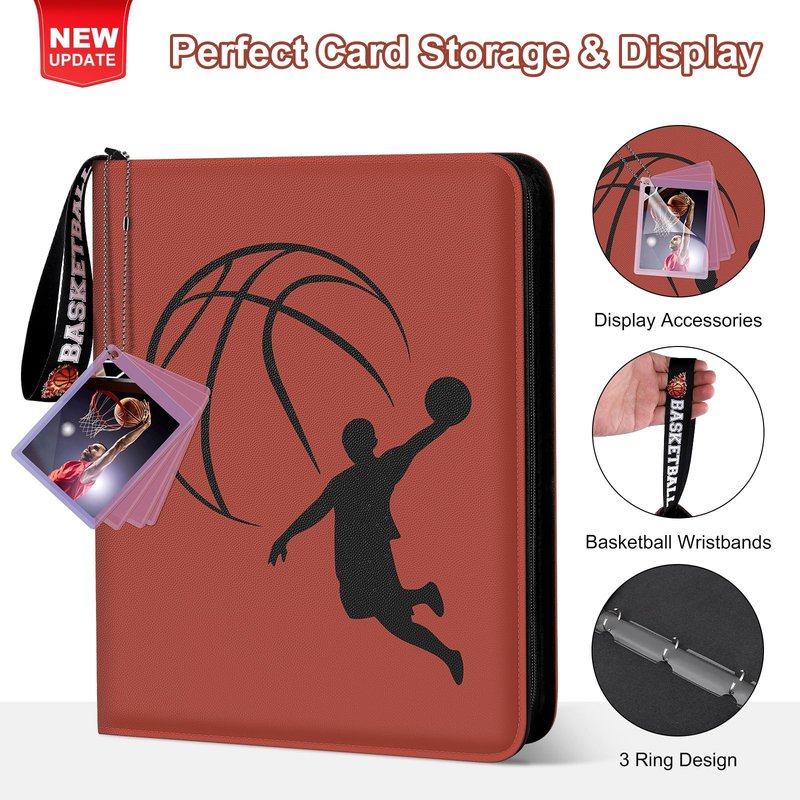 Basketball Card Binder 720 Pocket, Sports Card Binder with Card Display Design, Premium Card Holder with Sports Pattern Wristband Fit for Basketball Cards 2026
