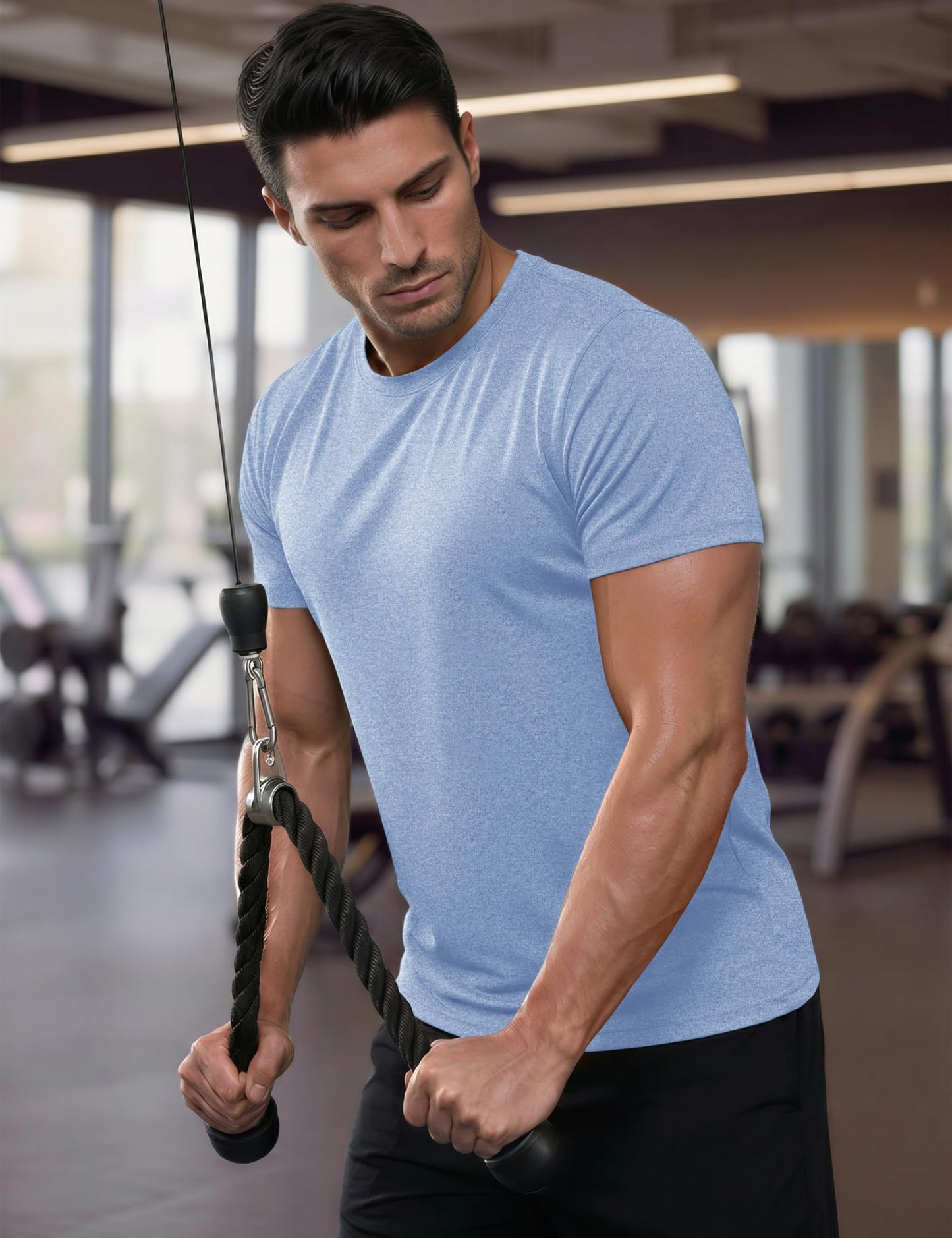 MAGCOMSEN Mens Short Sleeve Shirts Quick Dry Running Athletic T-Shirt Workout Casual Top Moisture Wicking Summer Shirt Blue, M
