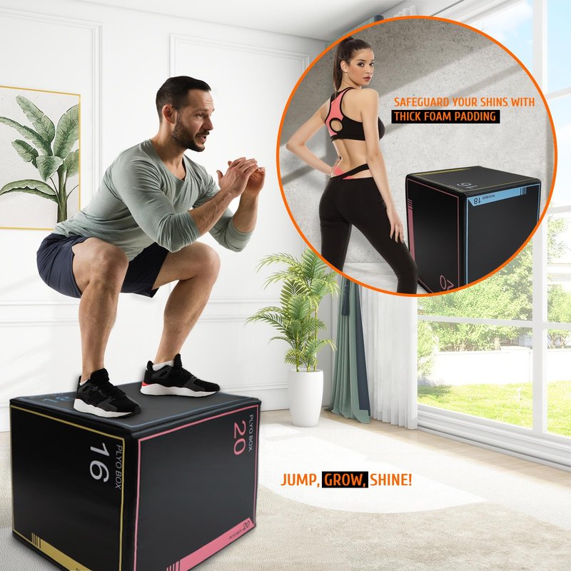 Wansenya 3-in-1 Dense Foam Plyometric Jump Box,20"x18"x16",Stable Non-Slip Box Jumps for Home Gym,Exercise Foam Plyo Box for Fitness Training-Step-Ups,Split Squats,Dips, Box Jump Cube