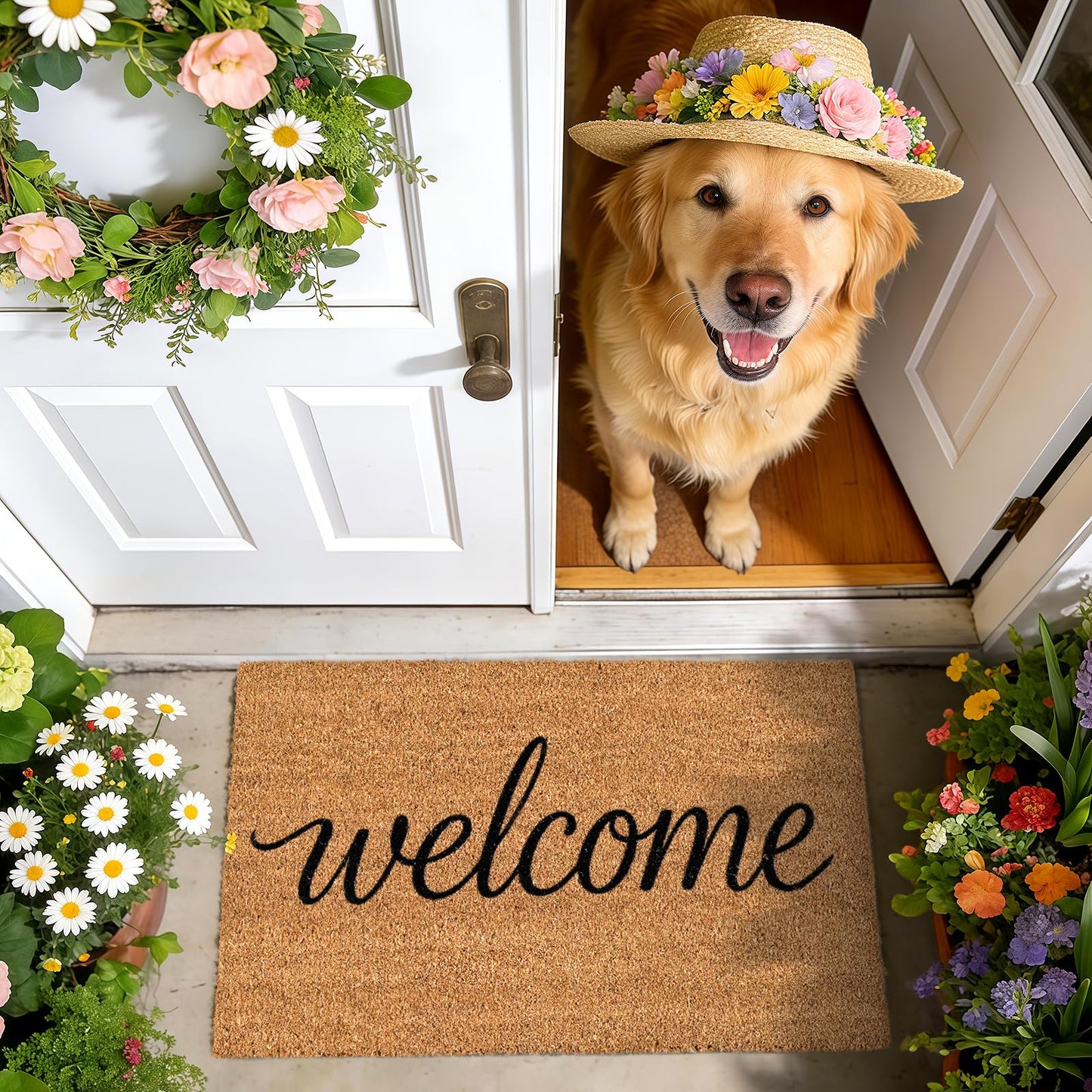 ULTSOFE Natural Coco Coir Door Mat with Heavy Duty Backing, 17" x 30" Anti-Slip Coconut Welcome Mat Outside Entrance, Easy Clean Front Door Doormat for Entry, Porch, Patio, Garden, Garage, Mudroom