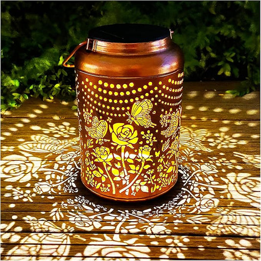 Solar Butterfly Rose Lantern Outdoor Decor,Waterproof Hanging Metal Garden Lights for Patio,Yard,Porch ,Unique Birthday Gifts for Women,Mom,Grandma,Sister,Bestie,Christmas,Thanksgiving,1PC